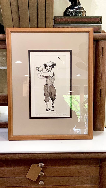 Stylized Golfer "Francis Ouimet" Charles Bragg (1931-2017) Framed Etching