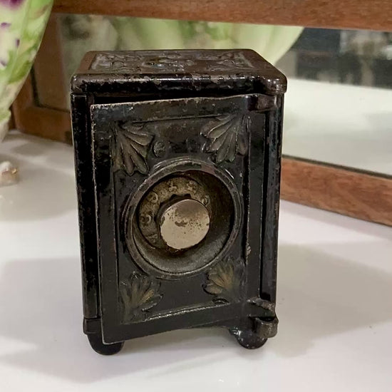 Vintage Miniature Safe Star Moon Collectible Cast Iron Coin Still Bank