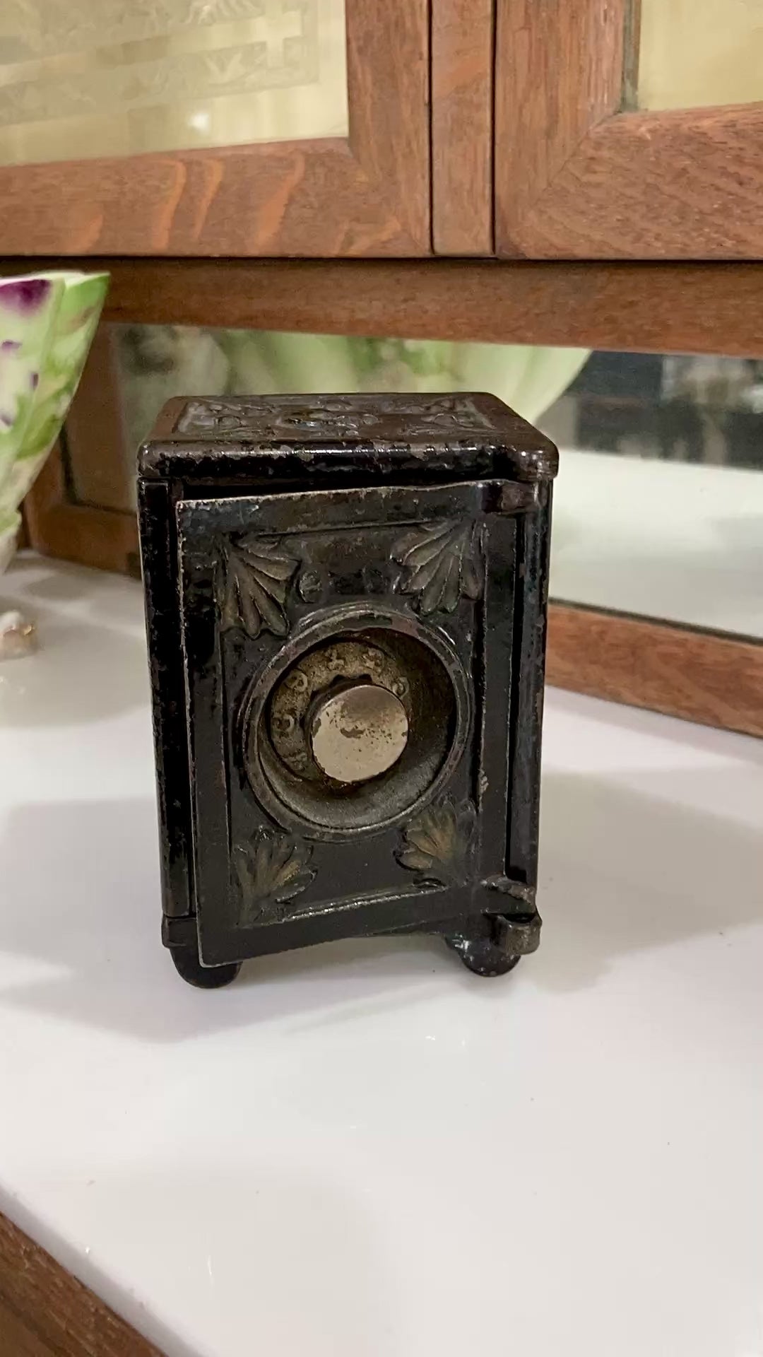 Vintage Miniature Safe Star Moon Collectible Cast Iron Coin Still Bank