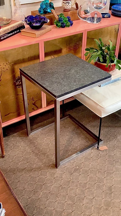 MCM Style Black Stone Top Chrome Tuckable Sliding Accent Table Desk