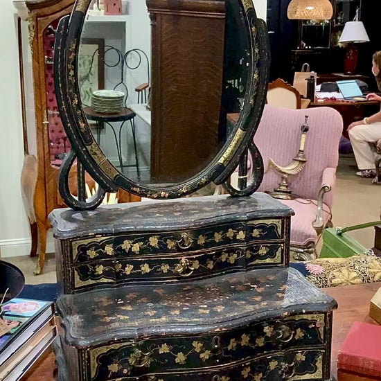 Antique 19th Century Japanese Geisha Style Black Lacquer Hand Painted Vanity