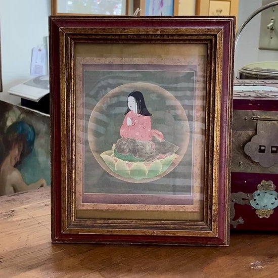 Vintage Reproduction Japanese Art Kobo Daishi (Kukai) Young Boy Framed Print