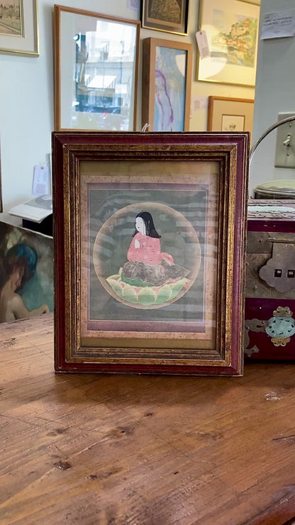 Vintage Reproduction Japanese Art Kobo Daishi (Kukai) Young Boy Framed Print