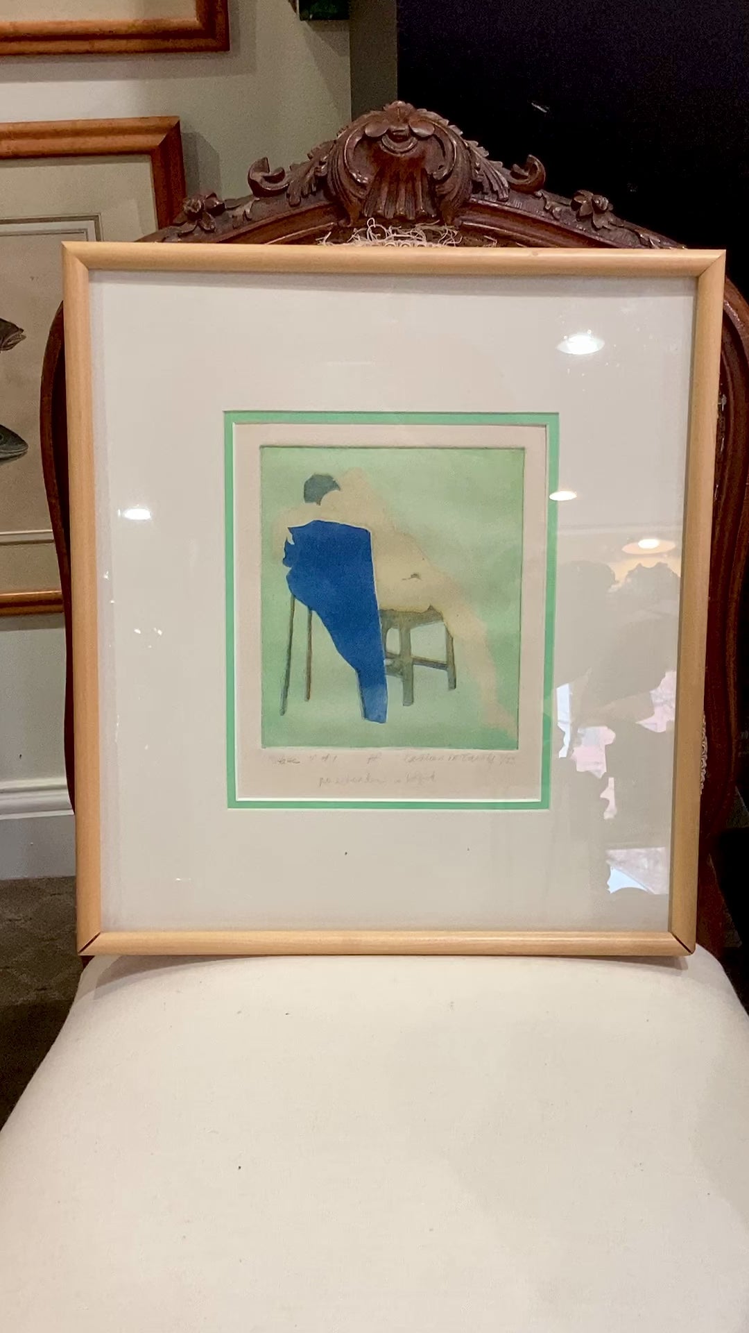 Vintage Kathleen McCarthy Abstract Nude Male Artist Proof Framed Aquatint