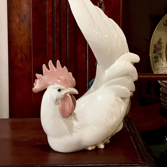 Vintage Lladro White Rooster Spanish Porcelain Figurine Sculpture