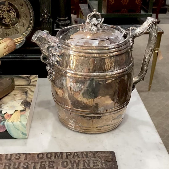 Antique 1870 Adams Hallock & Co Silver Plated Leaf Barrel Silver Plated Water Pitcher