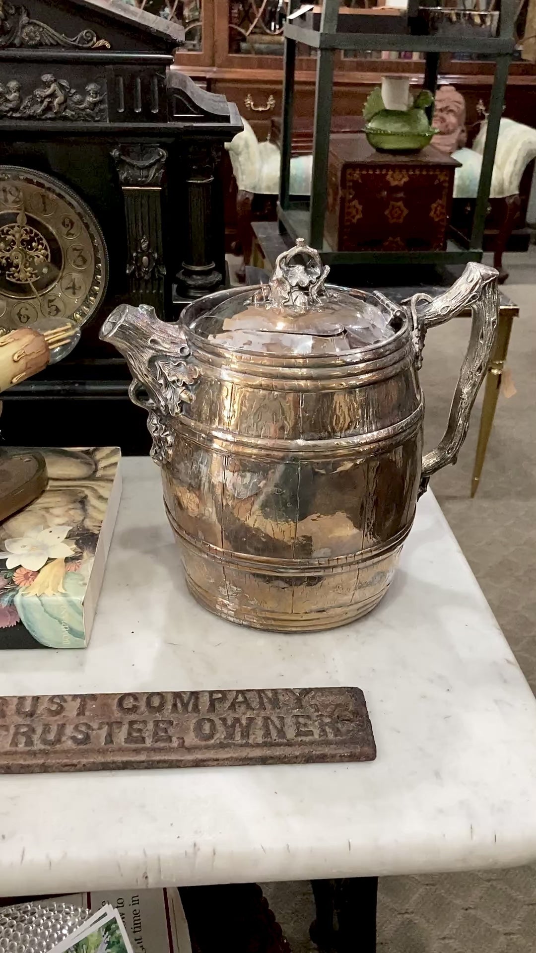 Antique 1870 Adams Hallock & Co Silver Plated Leaf Barrel Silver Plated Water Pitcher