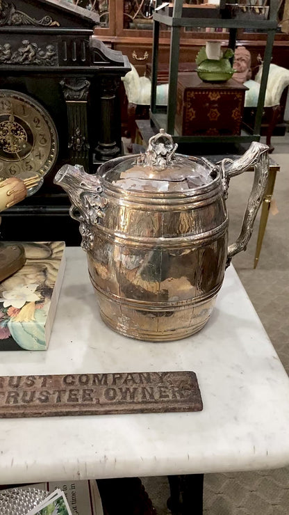 Antique 1870 Adams Hallock & Co Silver Plated Leaf Barrel Silver Plated Water Pitcher