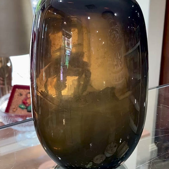 Vintage 1973 Gene Kangas (1944-2023) Hand Blown Black Grey Purple Glass Vase