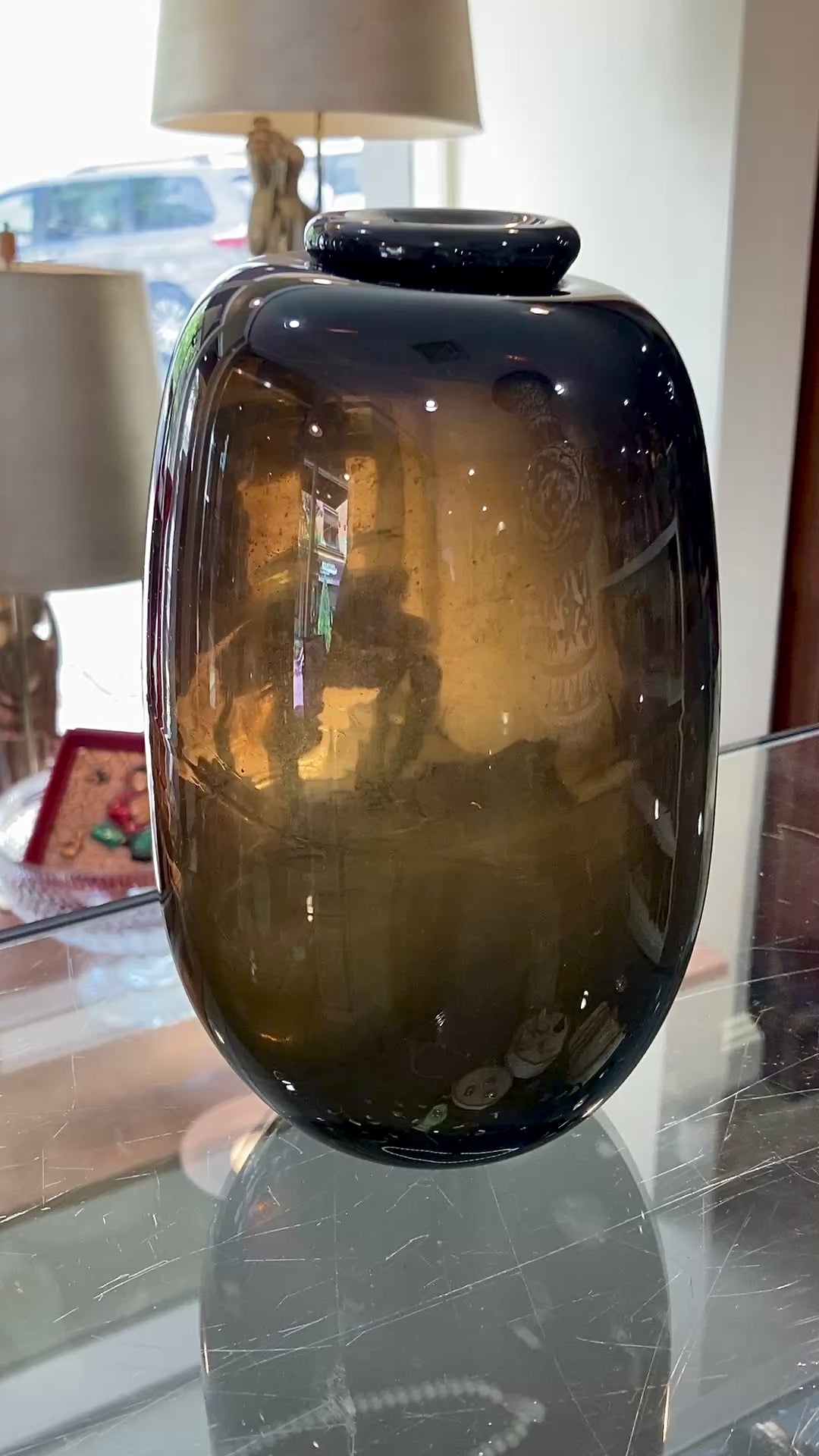 Vintage 1973 Gene Kangas (1944-2023) Hand Blown Black Grey Purple Glass Vase