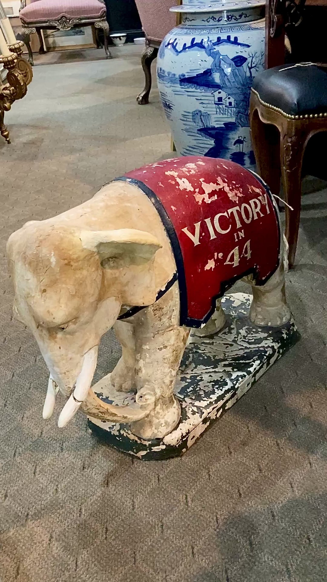 Vintage 1944 Republican Political Presidential Race Plaster Elephant Statue