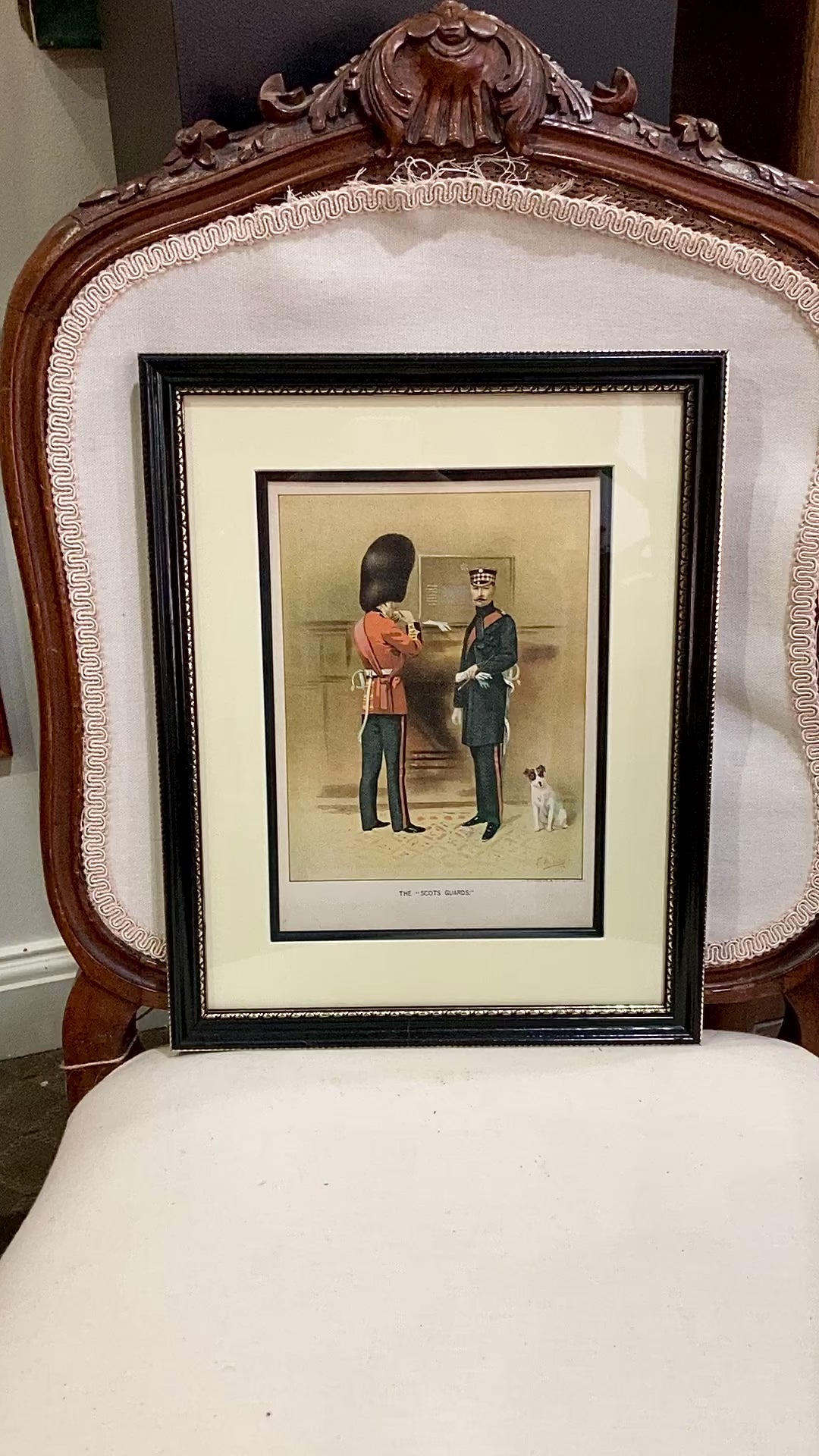 Antique J. S. Virtue "The Scots Guards" Military Print Framed Color Lithograph