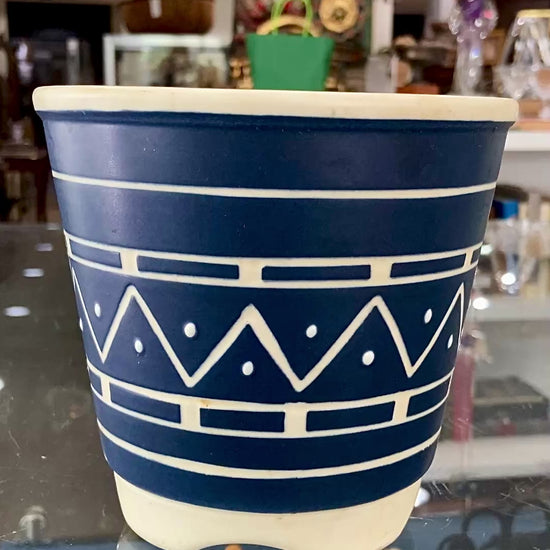 Vintage Mid Century Soholm Handpainted Danish Blue White Stoneware Planter Pot