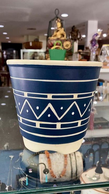 Vintage Mid Century Soholm Handpainted Danish Blue White Stoneware Planter Pot