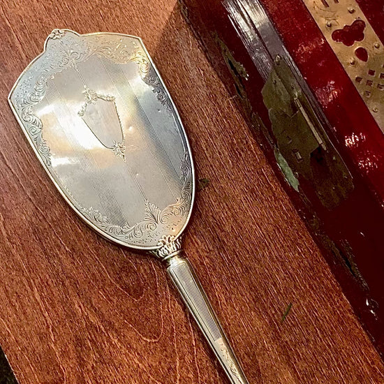 Vintage Engraved Sterling Silver Haddon Hall Elongated Vanity Hand Mirror