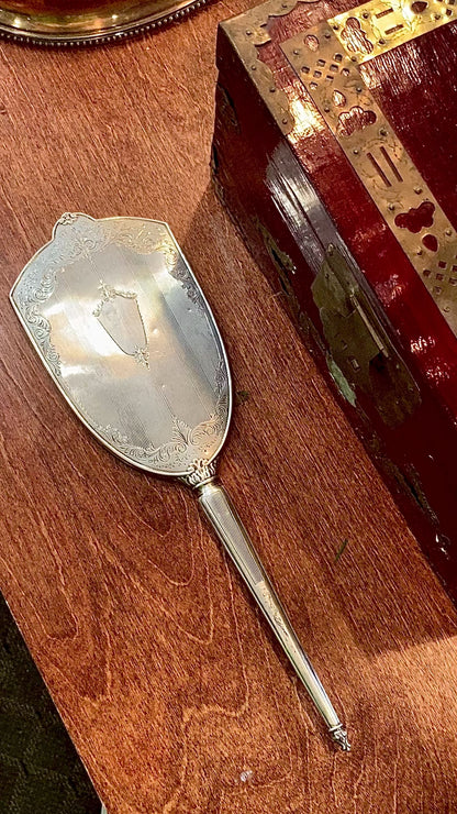 Vintage Engraved Sterling Silver Haddon Hall Elongated Vanity Hand Mirror