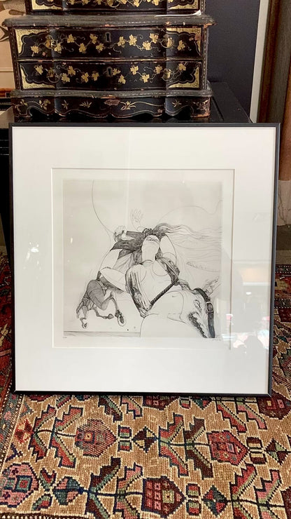 Vintage Woman And Horse Philippe Mohlitz (1941-2019) Black & White Framed Etching