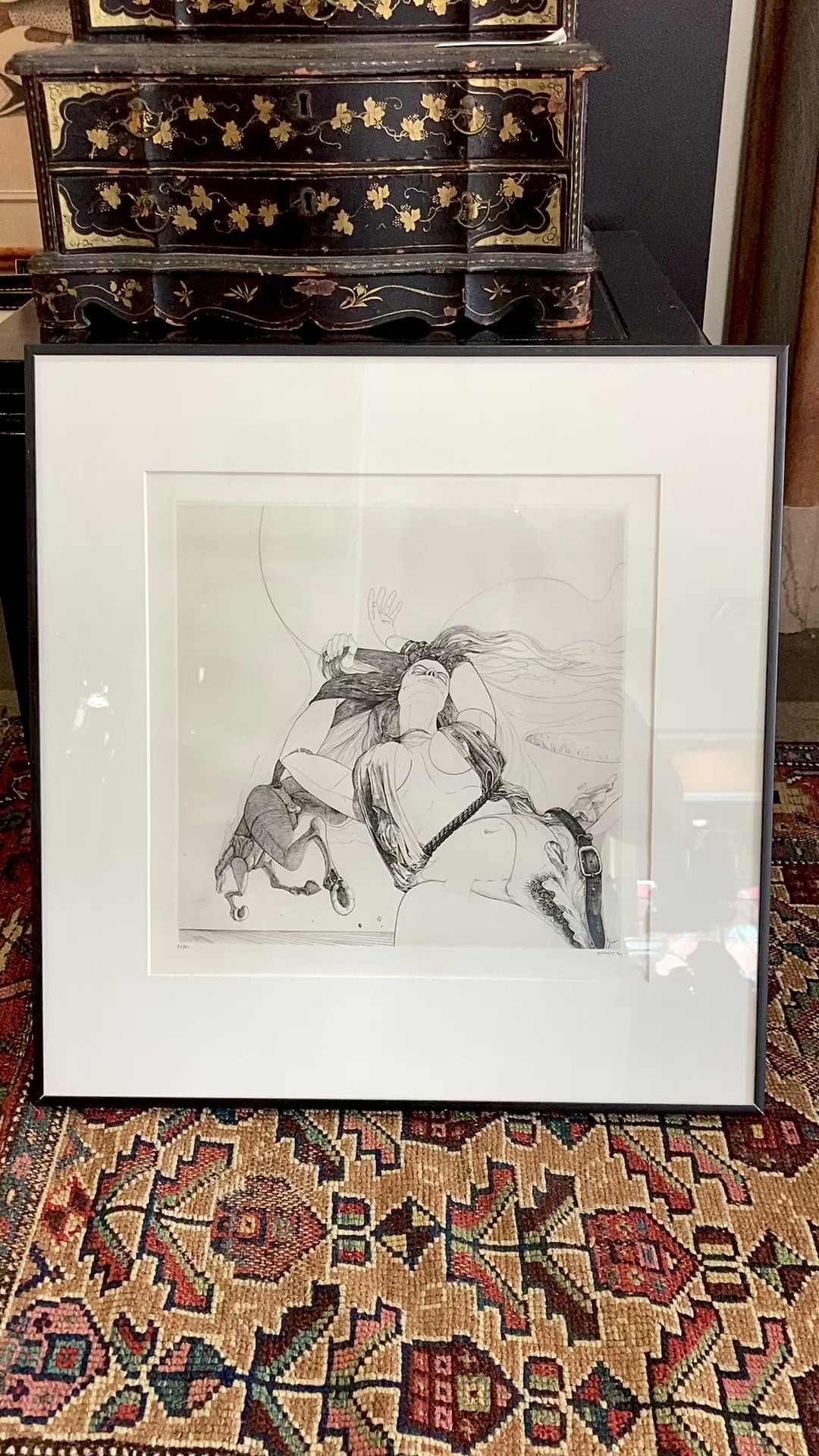 Vintage Woman And Horse Philippe Mohlitz (1941-2019) Black & White Framed Etching