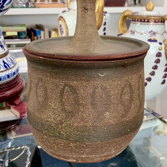 Vintage Mid Century Catawba Evelyn George Ceramic Lidded Pottery Jar Vessel