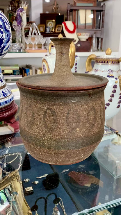 Vintage Mid Century Catawba Evelyn George Ceramic Lidded Pottery Jar Vessel