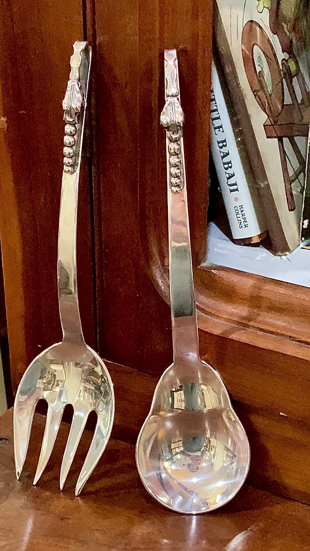 Pair Vintage MCM F. Ramirez Sterling Silver Blossom Handle Salad Fork Spoon Set Video