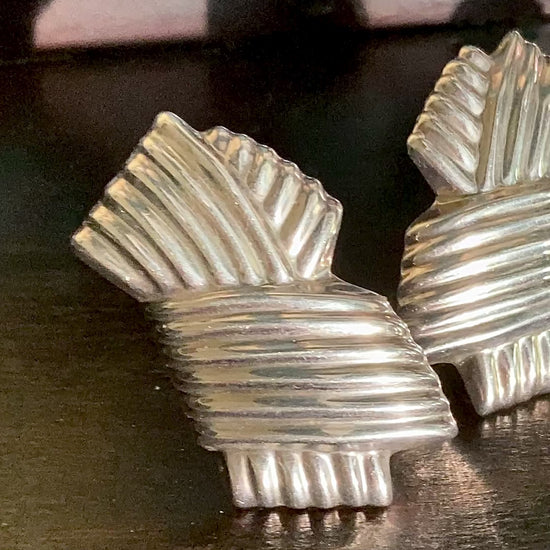Vintage Large Mexico 925 Sterling Silver Geometric Statement Clip On Earrings