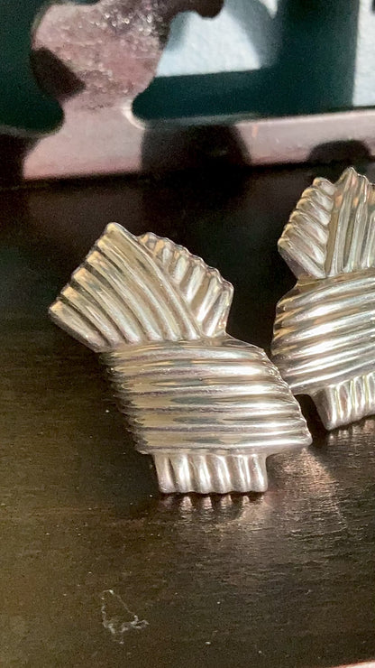 Vintage Large Mexico 925 Sterling Silver Geometric Statement Clip On Earrings