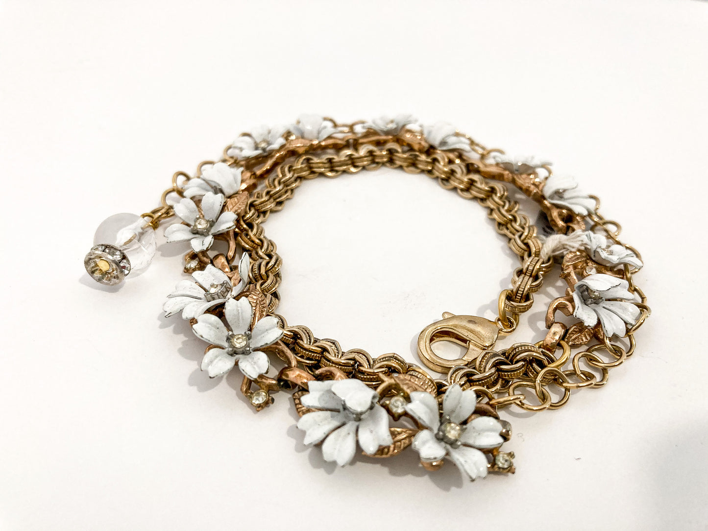 Red I Collection Vintage Enamel Flower Rhinestone Gold Wrap Bracelet Necklace Wrapped