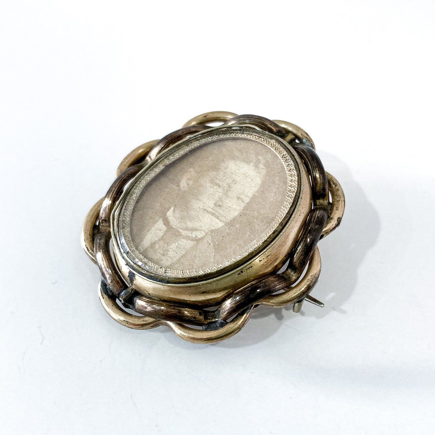 Antique Victorian Gold Filled Rotating Double Photo Mourning Brooch Pin