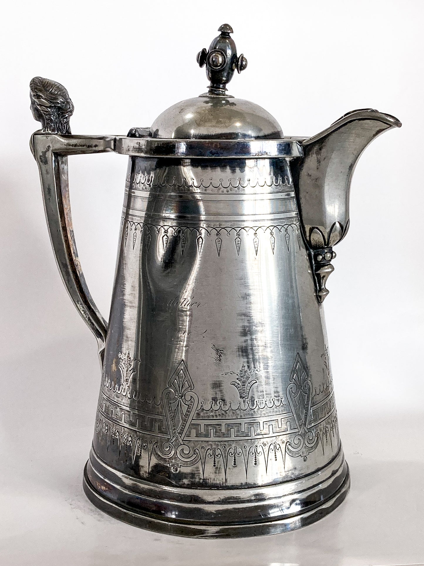 Beautiful Antique C1870 Silver Plated Cold Water Meriden Tankard Pitcher Profile 2