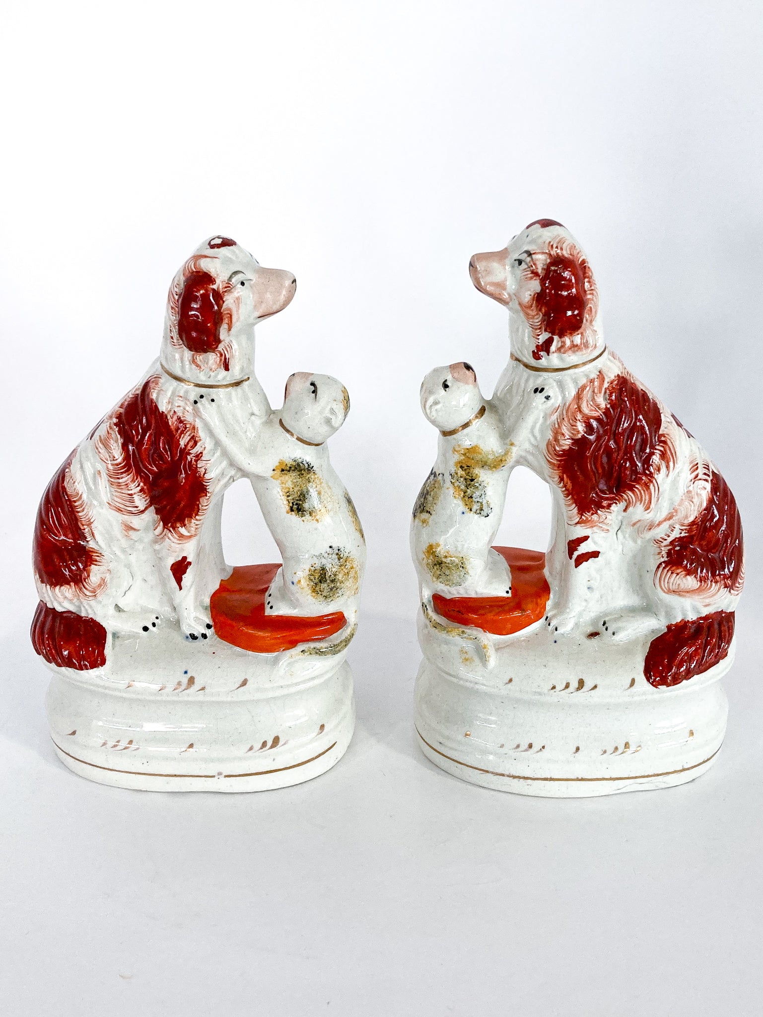 Antique Pair Rare Staffordshire Cat and Spaniel Dog Porcelain Figurines Side 2
