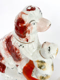 Antique Pair Rare Staffordshire Cat and Spaniel Dog Porcelain Figurines Close Up Showing Some Paint Loss