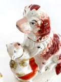 Antique Pair Rare Staffordshire Cat and Spaniel Dog Porcelain Figurines Close Up Head Figure 2