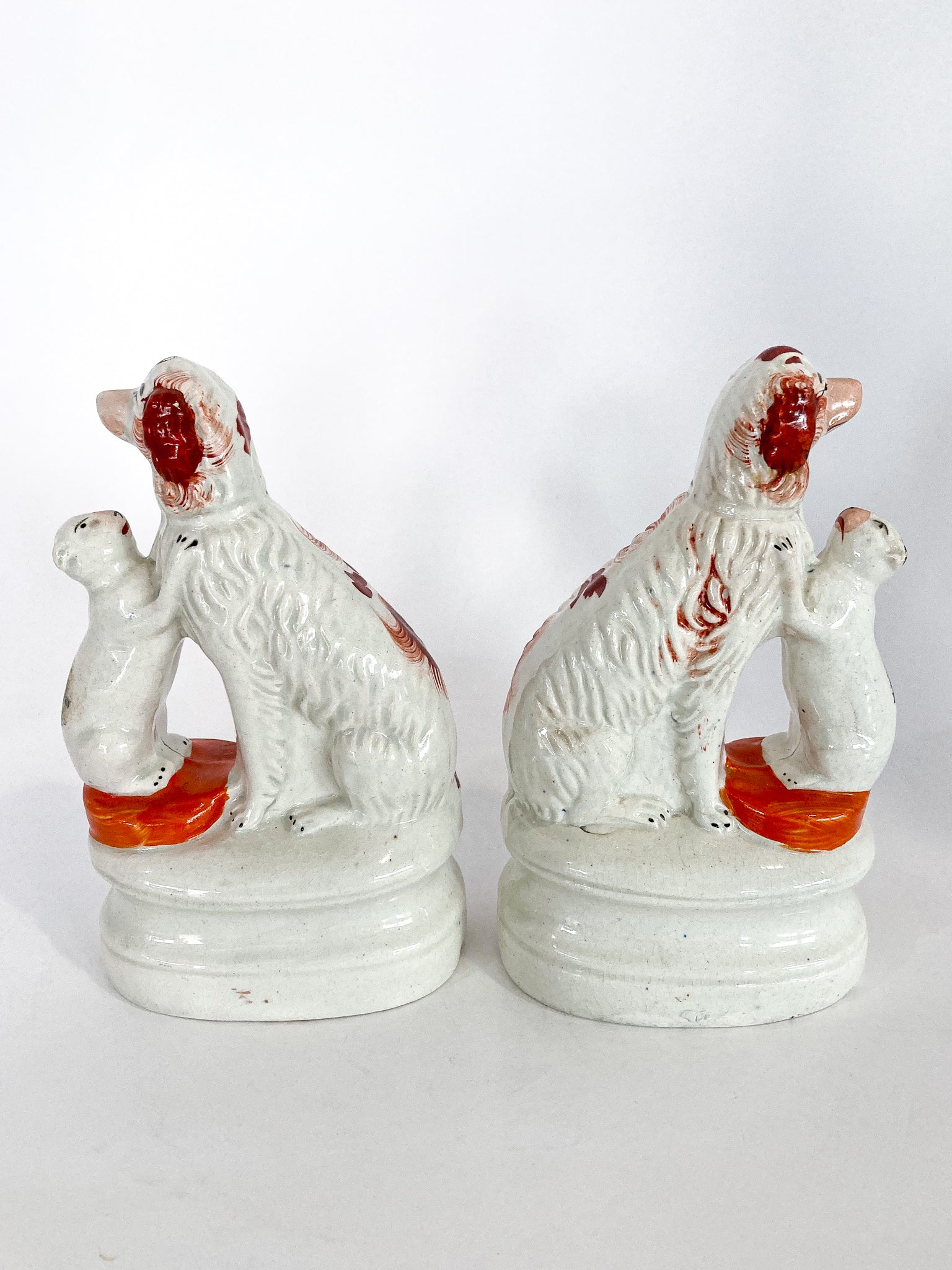 Antique Pair Rare Staffordshire Cat and Spaniel Dog Porcelain Figurines Side 4