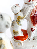Antique Pair Rare Staffordshire Cat and Spaniel Dog Porcelain Figurines Close Up Cats