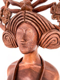 Vintage Floral Headdress Female Hand Carved Teak Wooden Sculpture Close Up
