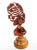 Vintage Floral Headdress Female Hand Carved Teak Wooden Sculpture 2