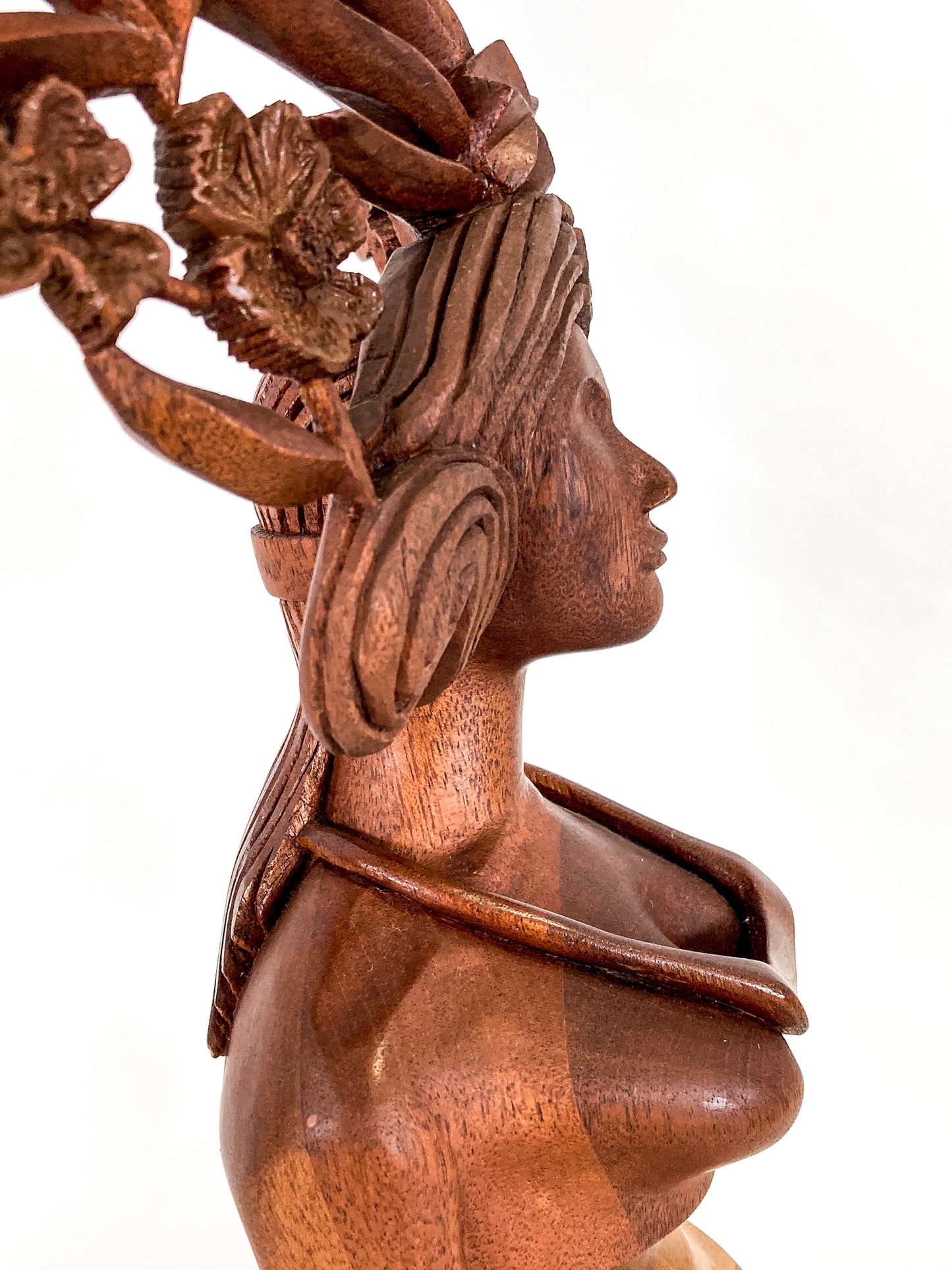Vintage Floral Headdress Female Hand Carved Teak Wooden Sculpture 5