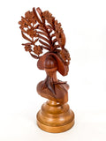Vintage Floral Headdress Female Hand Carved Teak Wooden Sculpture 6