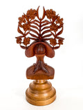 Vintage Floral Headdress Female Hand Carved Teak Wooden Sculpture 7