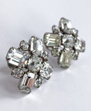 Vintage Hollywood Rhinestone Sparkling Clover Screw Back Earrings 1