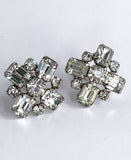 Vintage Hollywood Rhinestone Sparkling Clover Screw Back Earrings 3