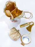 Judith Leiber Swarovski Crystal Floral Ladybug Crossbody Clutch Handbag Open with Accessories
