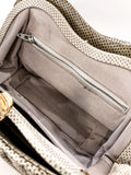 Vintage Judith Leiber Champagne Snakeskin Floral Clasp Crossbody Clutch Bag Inside