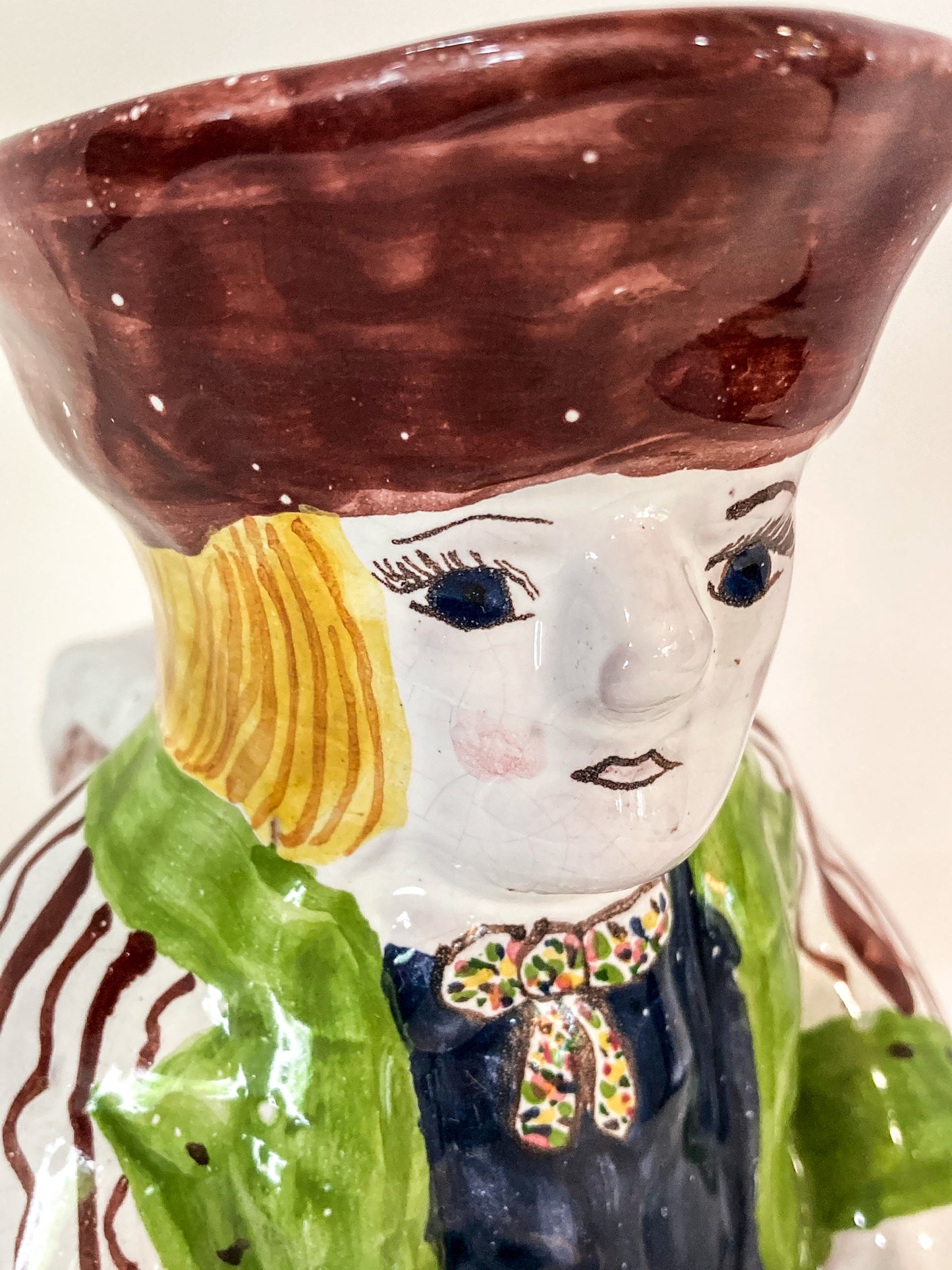 Repro Antique Portuguese Sailor Figural Toby Ceramic Folk Pitcher Close Up 1