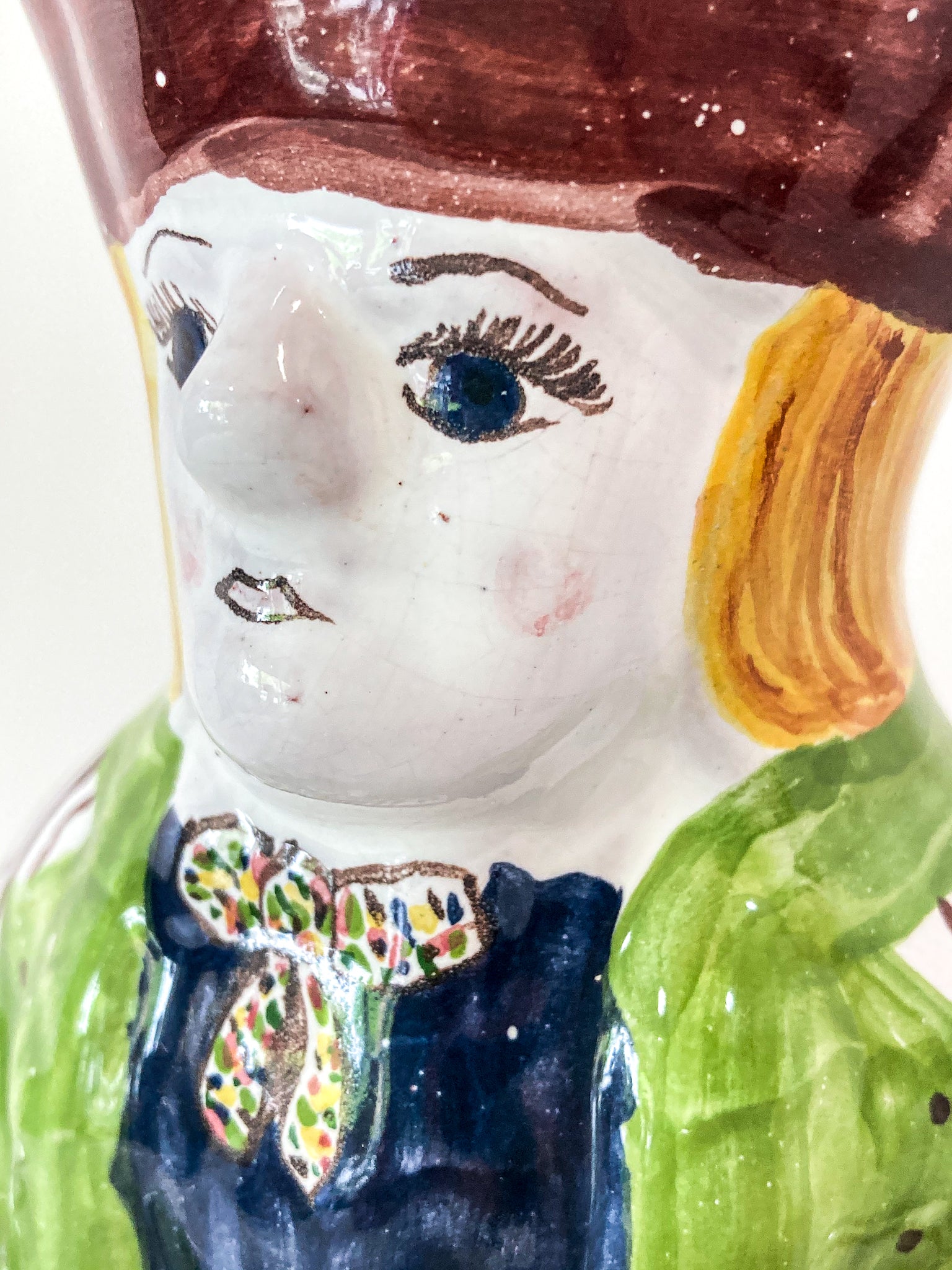 Repro Antique Portuguese Sailor Figural Toby Ceramic Folk Pitcher Close Up 1