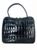 Vintage Black French Crocodile Patent Leather Classic Handbag Purse Back