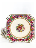 Set of Ten Vintage Crown Ducal Fruit and Flower Motif Square Florentine Dessert Salad Plates 1