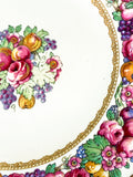 Set of Ten Vintage Crown Ducal Fruit and Flower Motif Square Florentine Dessert Salad Plates Close Up Detail