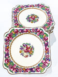 Set of Ten Vintage Crown Ducal Fruit and Flower Motif Square Florentine Dessert Salad Plates Plates 3